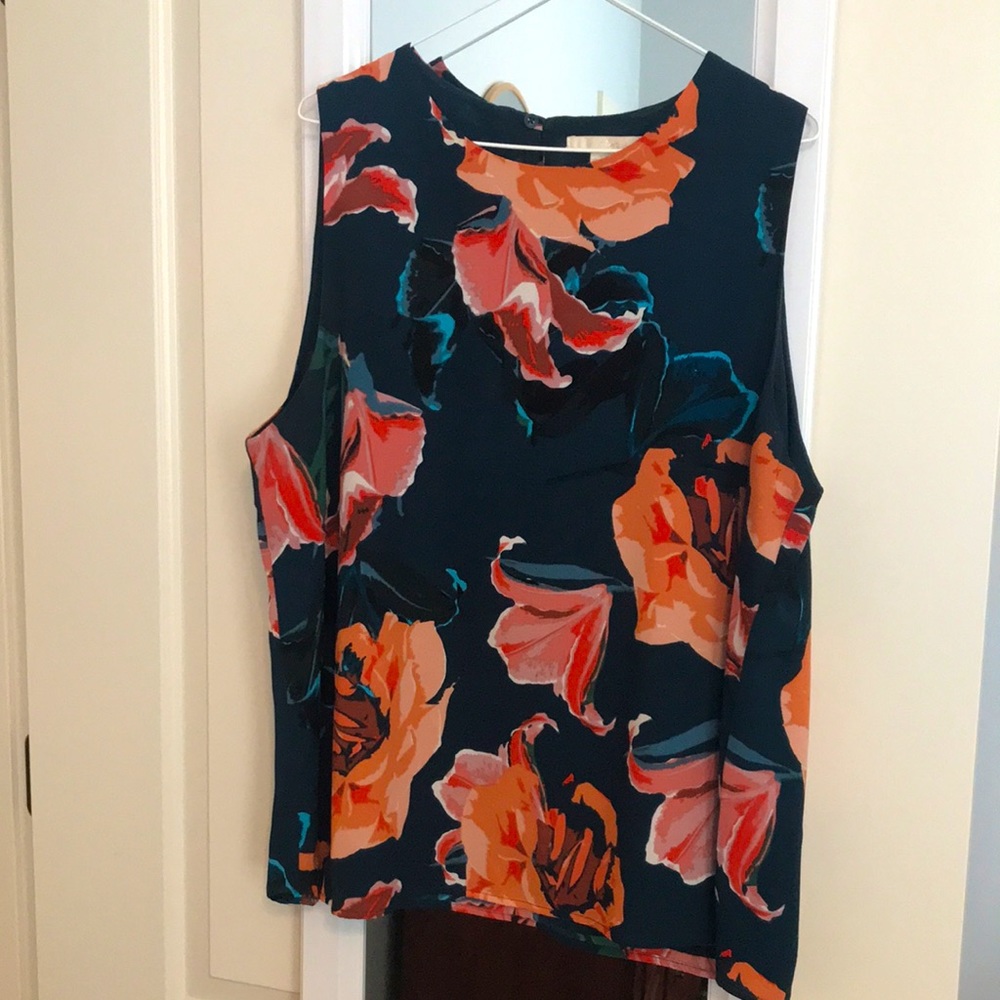 Navy base tank / shell with floral motif. Lined